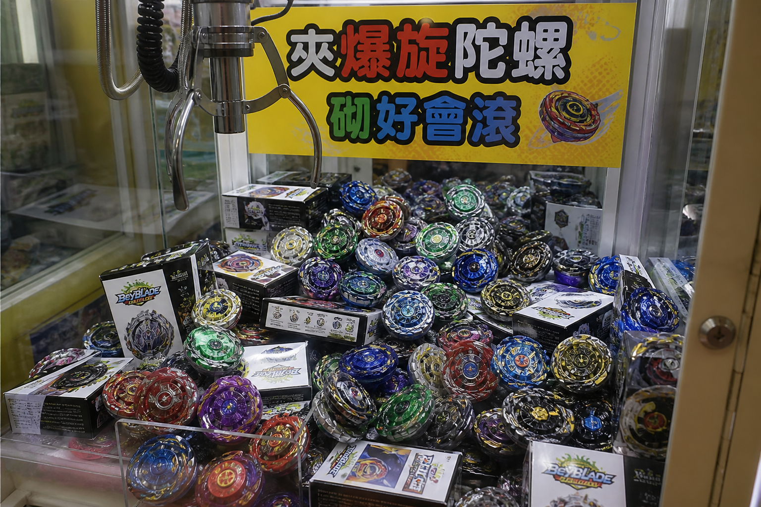 夾公仔機入面嘅爆旋陀螺：砌好同盒裝